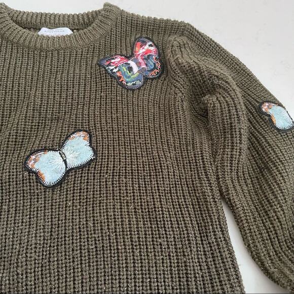 Zara girls green metallic knit ribbed sweater butterfly applique size 11/12 - Picture 2 of 6
